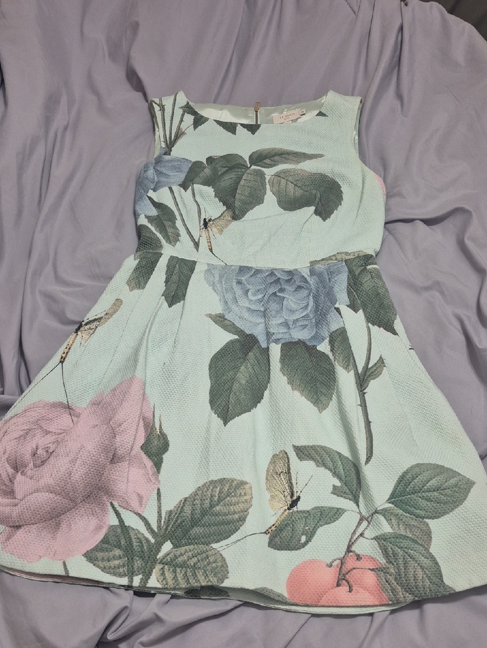 Ted Baker Mint Floral Fit-and-Flare Dress with Blue and Pink Blooms Size 2